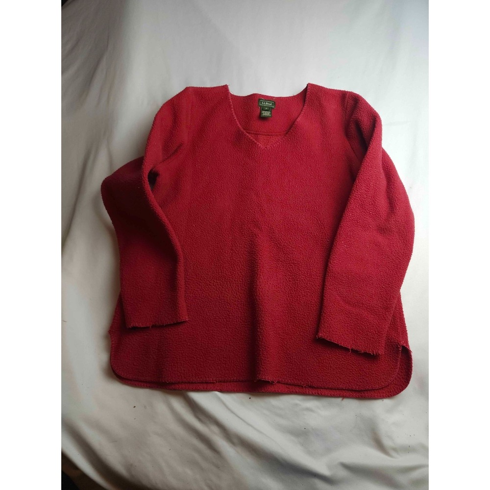 L.L. Bean Sweater Womens Small Red Fleece Pullover V-Neck Long Sleeve Casual
